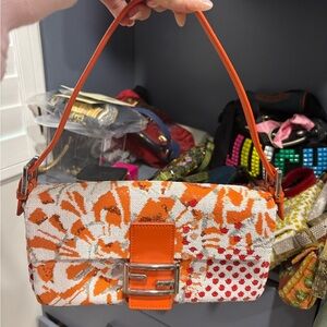 Fendi Orange and White Sequin Baguette